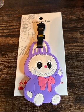 Cute Purple Labubu Luggage Tag with Pink Bow
